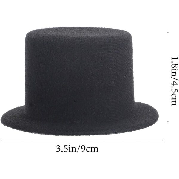 Set 2 Mini Cappelli a Cilindro Neri per Bambole in Tessuto Leggero 9 cm