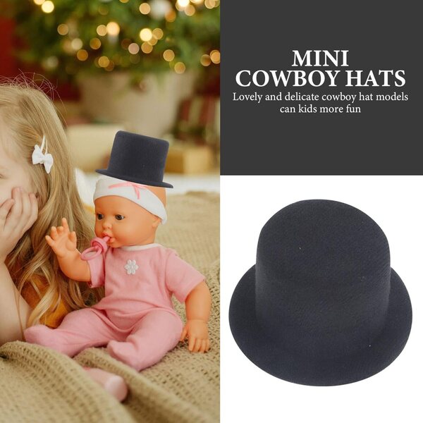 Set 2 Mini Cappelli a Cilindro Neri per Bambole in Tessuto Leggero 9 cm