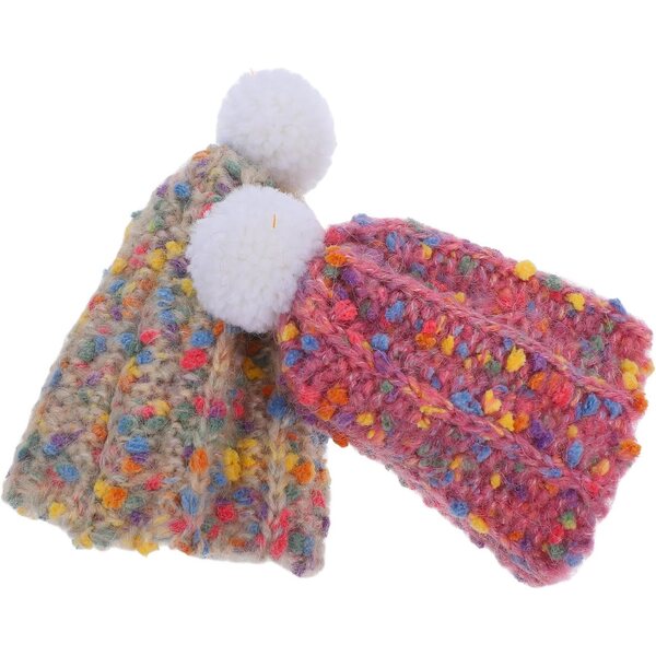 Set 2 Mini Bonnet in Lana per Bambole 55cm Rosa e Beige Accessori Creativi Inverno