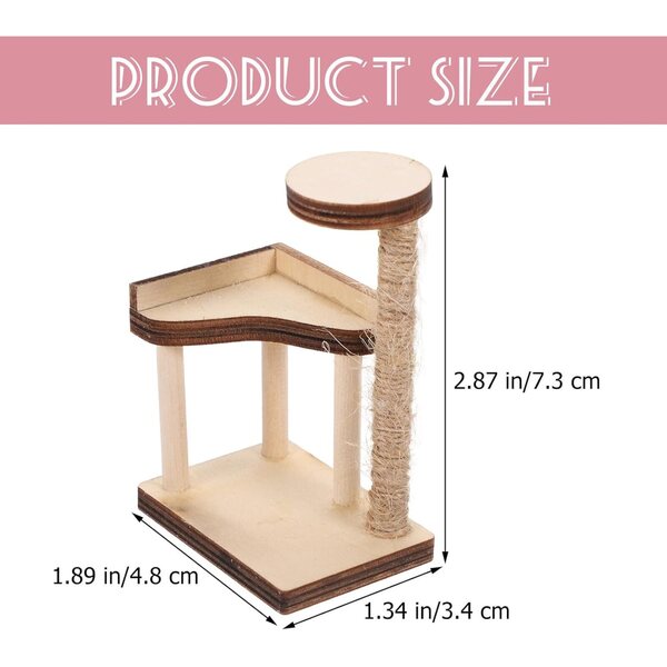 Albero per Gatti in Miniatura in Legno per Casa delle Bambole 7,3x4,8x3,4 cm