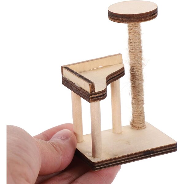 Albero per Gatti in Miniatura in Legno per Casa delle Bambole 7,3x4,8x3,4 cm