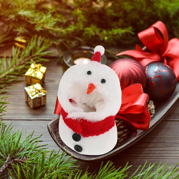 Costume da pupazzo di neve in miniatura per bambola Natal con cappello e sciarpa