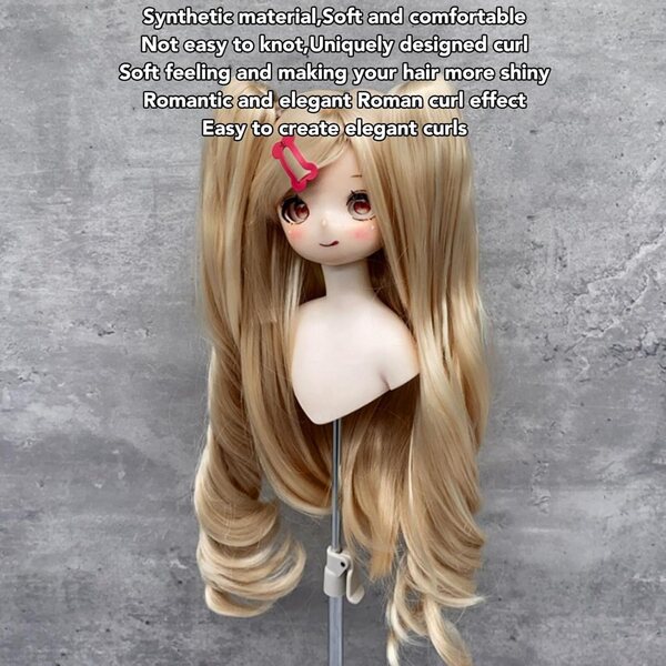 Kikumi Curly Doll Wig Pink Peach sintetica per bambole articolate 2 pezzi