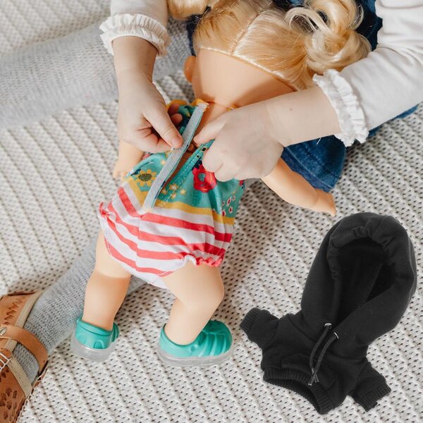 Mini Sweat à Capuche Noir in Cotone per Bambole 10 cm - Accessorio Gioco e Stile