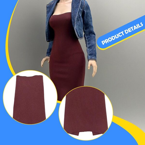 Miniatur-Etuikleid für 1/6 weibliche Figuren 30 cm, elegantes Dunkelrot