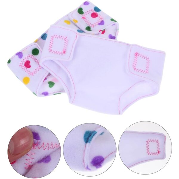 Set mit 4 waschbaren Windeln für Puppen – Rollenspielzubehör, Standardgröße