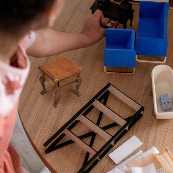 Alasum Comodino Miniatura in Legno Scala 1:12 con Cassetto Funzionale Stile Rustico Francese