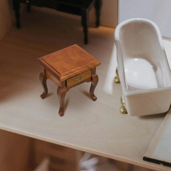 Alasum Comodino Miniatura in Legno Scala 1:12 con Cassetto Funzionale Stile Rustico Francese