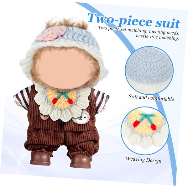 Set aus Lätzchen und Mütze für 17-cm-Puppenzubehör aus weicher Baumwolle