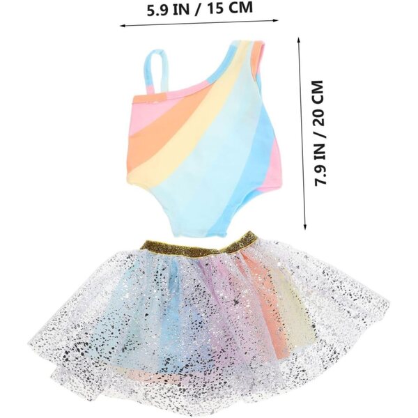 Gonna tutù arcobaleno per bambola da 18 pollici, abito da ballo unicorno multicolore