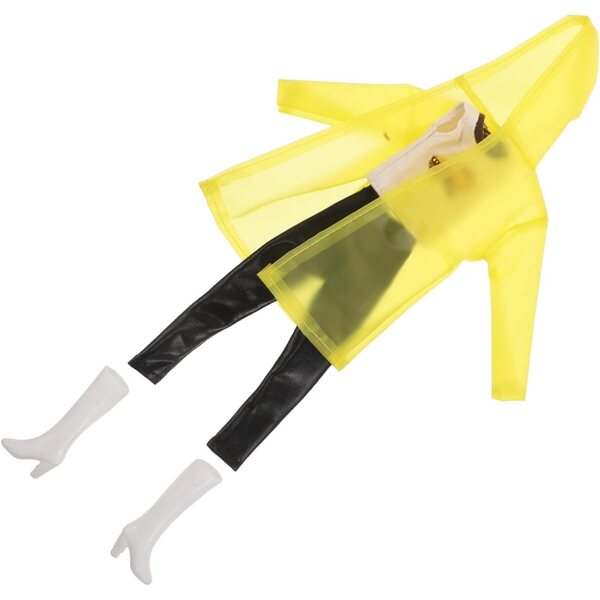 Gelbes Regenmantel-Set für 28-cm-Puppe mit Poncho, Weste, Hose und Stiefeln