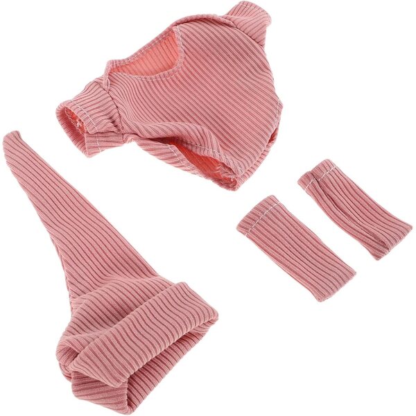 Kleidungsset für 18-cm-Puppe mit rosa Kleid, Schuhen und Hut aus Polyester