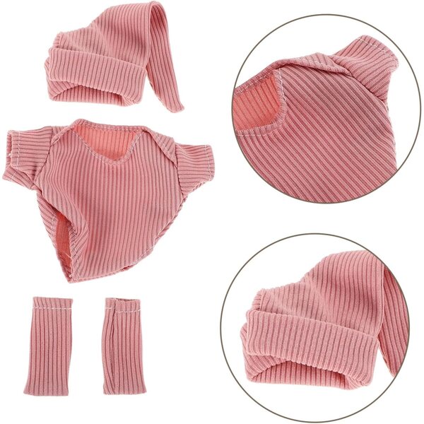 Kleidungsset für 18-cm-Puppe mit rosa Kleid, Schuhen und Hut aus Polyester
