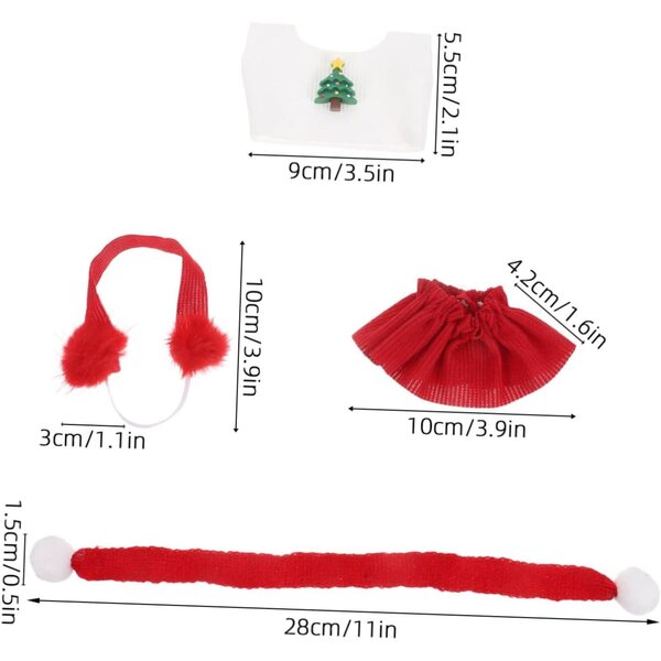 Set abbigliamento natalizio per bambole: maglione, sciarpa, gonna e paraorecchie