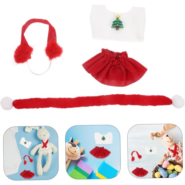 Set abbigliamento natalizio per bambole: maglione, sciarpa, gonna e paraorecchie