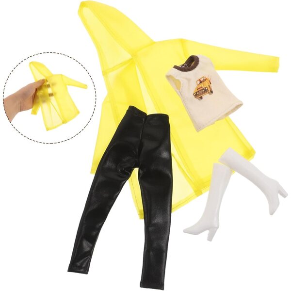 Impermeabile Giallo per Bambole con Gilet, Pantaloni e Stivali, Abbigliamento Realistico