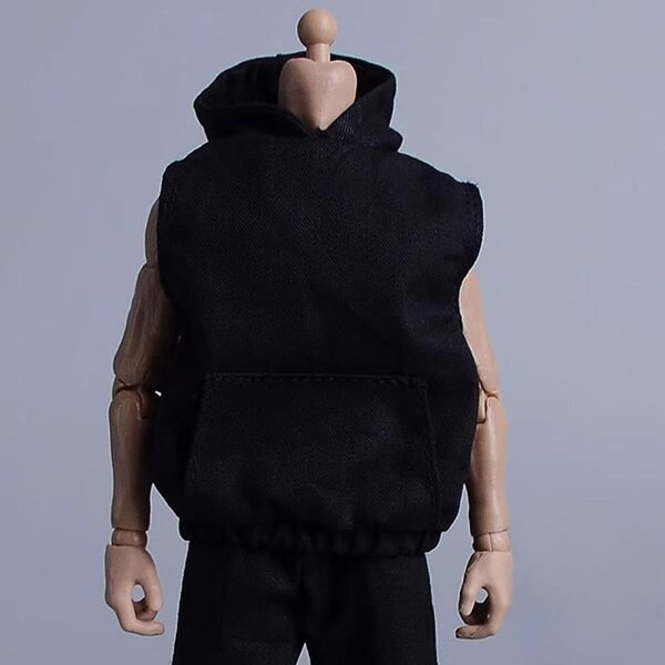 Miniatura felpa con cappuccio 1/12 per bambole e action figure, nero elegante