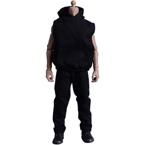 Miniatura felpa con cappuccio 1/12 per bambole e action figure, nero elegante