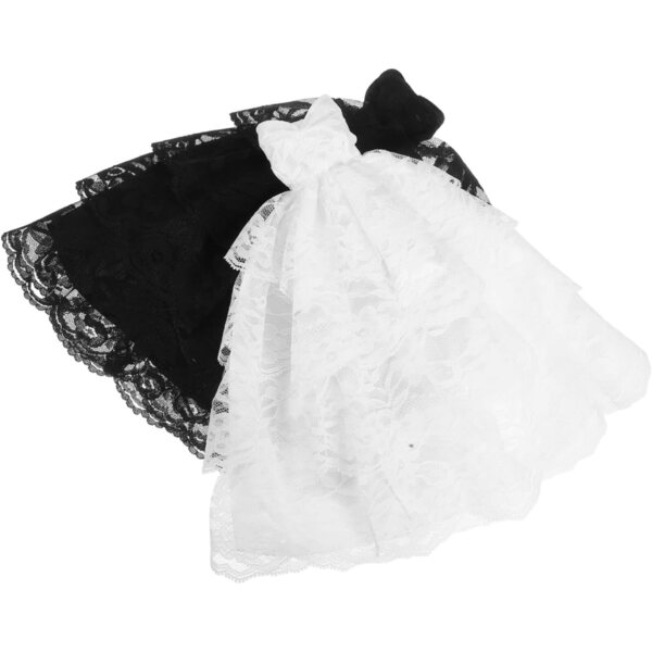 2er-Set Brautkleider für Puppen aus schwarzer und weißer Spitze – elegante Miniaturkleidung