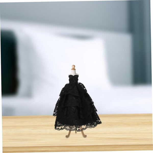 2er-Set Brautkleider für Puppen aus schwarzer und weißer Spitze – elegante Miniaturkleidung