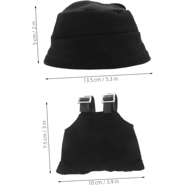 Puppen-Outfit mit schwarzem Overall und abnehmbarem Miniaturhut – Cosplay-Zubehör