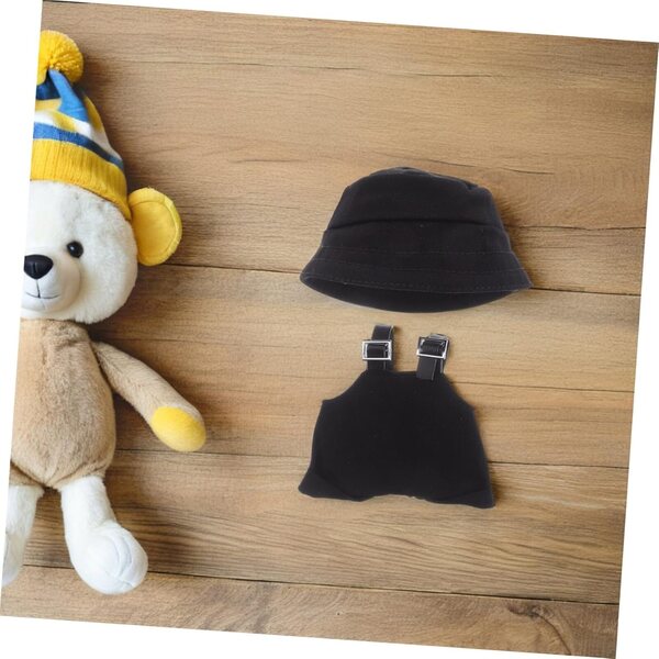 Puppen-Outfit mit schwarzem Overall und abnehmbarem Miniaturhut – Cosplay-Zubehör