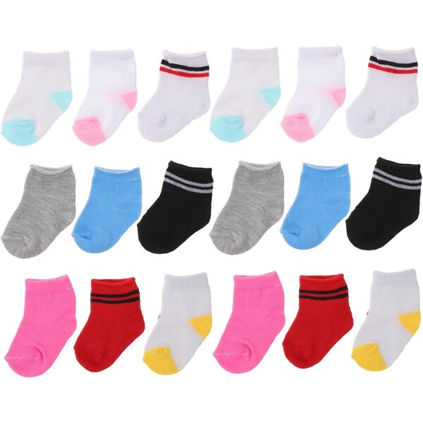 Set mit 9 Paar bunten Baumwoll-Minisocken für 18-Zoll-Puppen