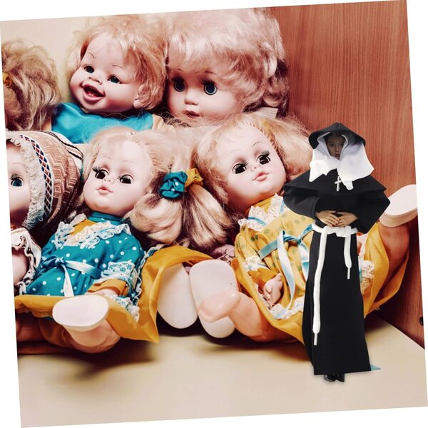 Costume realistico da suora per peluche nero con collana argentata GARIOUANS
