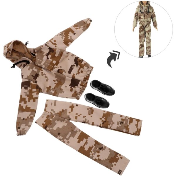 Abbigliamento Militare per Bambola 30 cm Camouflage Kaki con Scarpe e Sweatshirt