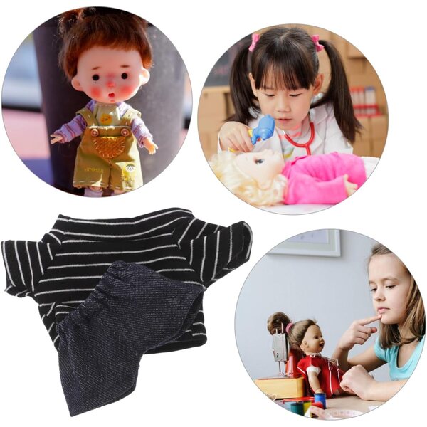 Costume per Bambole Ours 20cm con Chemise e Pantaloni Nero, Bianco e Blu Navy