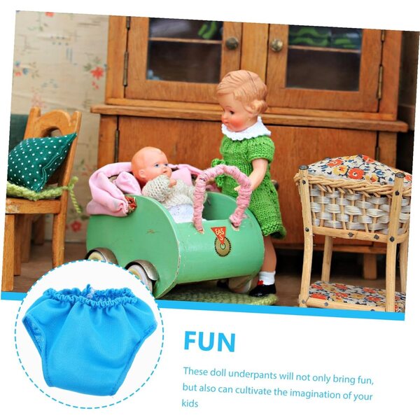 Set 4 Culottes Miniature per Bambole in Tessuto Blu Cielo, 10x8 cm