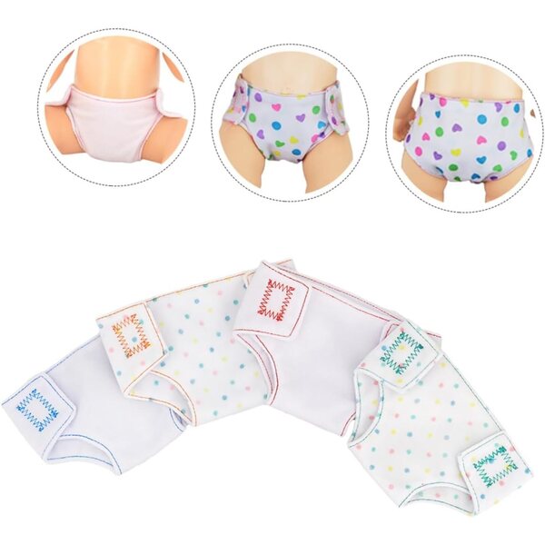 Set 4 Pannolini in Tessuto Regolabili per Bambole 45 cm, Accessori Lavabili e Riutilizzabili