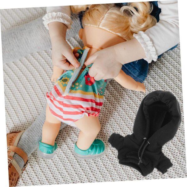 Felpa Nera con Cappuccio in Cotone per Mini-doll 10 cm, Giubbino Calda per Bambole e Peluche