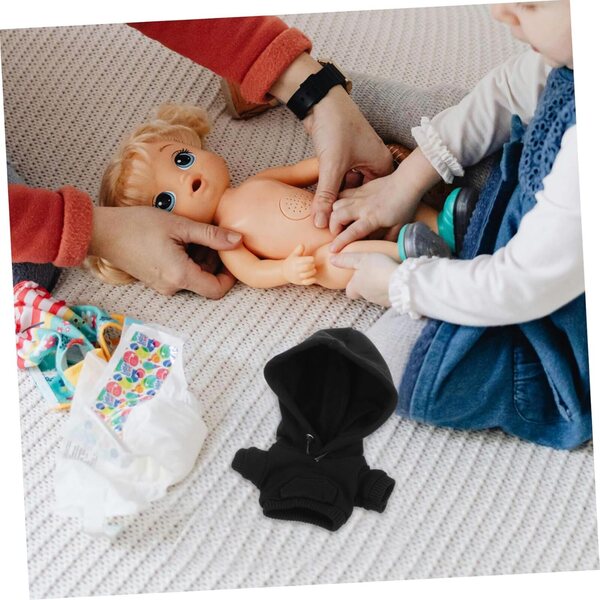 Felpa Nera con Cappuccio in Cotone per Mini-doll 10 cm, Giubbino Calda per Bambole e Peluche
