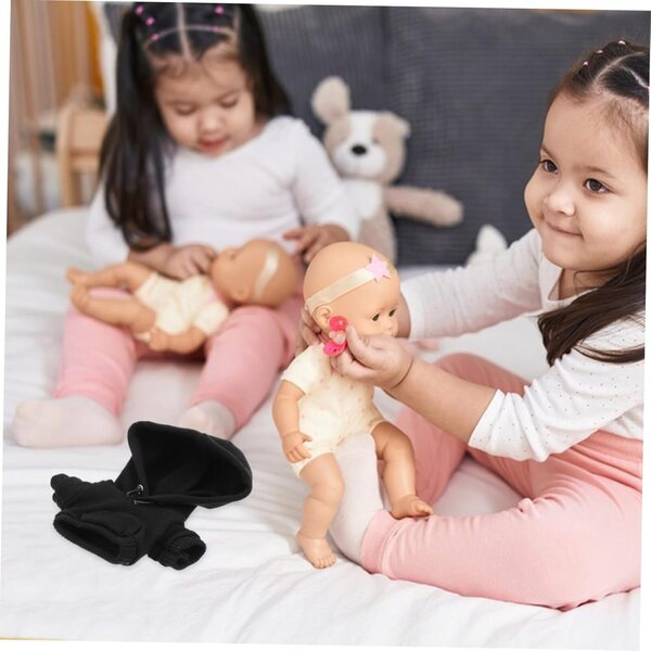 Felpa Nera con Cappuccio in Cotone per Mini-doll 10 cm, Giubbino Calda per Bambole e Peluche