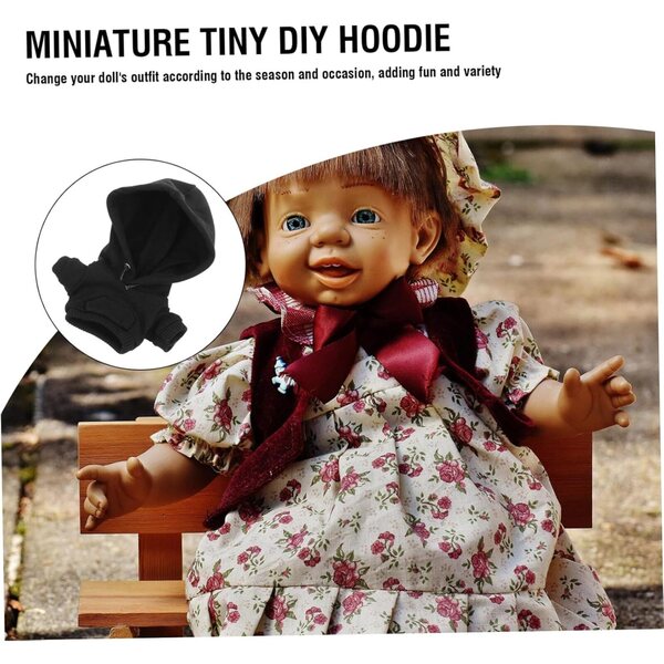 Felpa Nera con Cappuccio in Cotone per Mini-doll 10 cm, Giubbino Calda per Bambole e Peluche