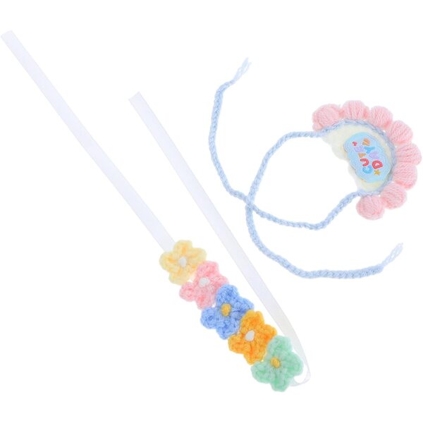 Gestricktes Puppenkleidungslätzchen und Blumenstirnband, wiederverwendbar für Stofftiere und Puppen