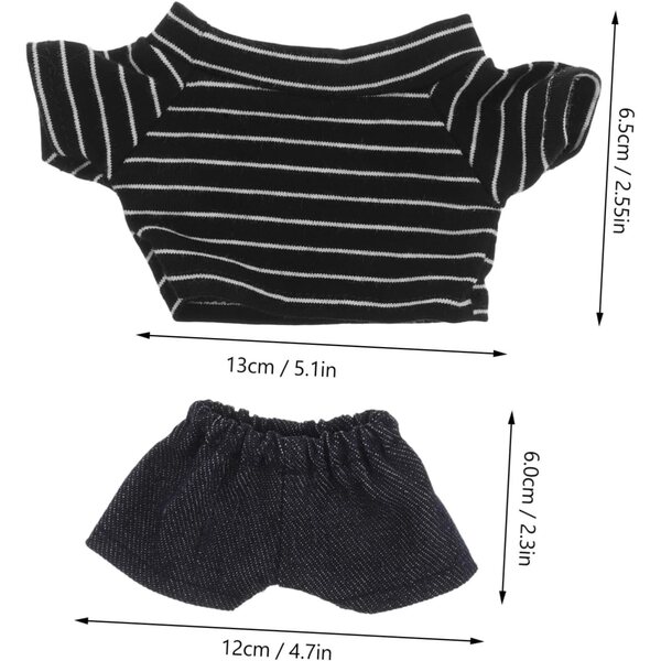 Abbigliamento per Bambole Ours 20cm: Camicia Blu e Pantaloni Nero e Bianco Facili da Usare
