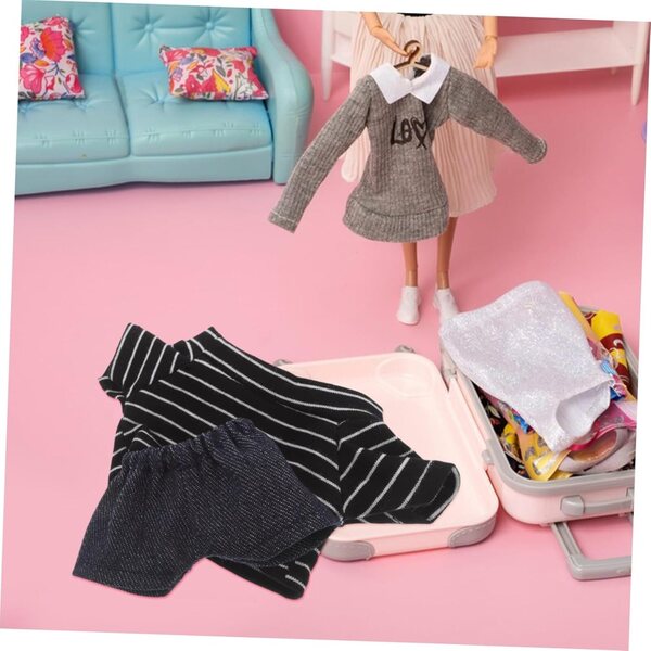 Abbigliamento per Bambole Ours 20cm: Camicia Blu e Pantaloni Nero e Bianco Facili da Usare