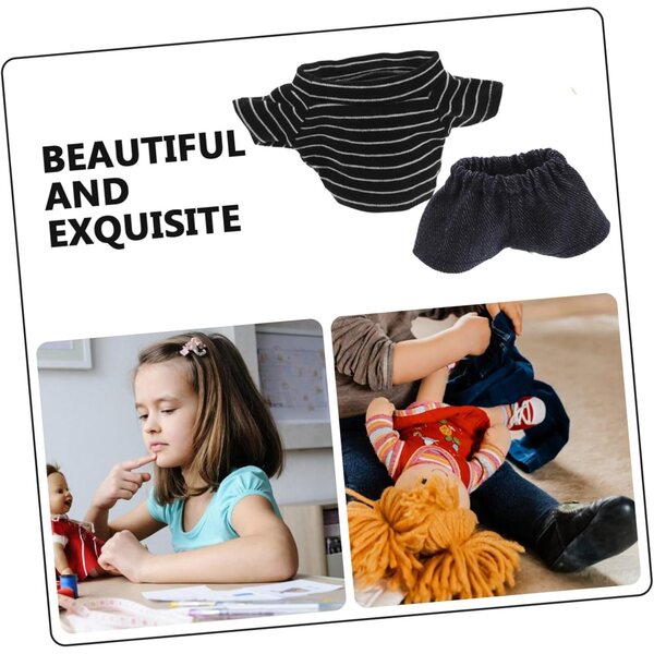 Abbigliamento per Bambole Ours 20cm: Camicia Blu e Pantaloni Nero e Bianco Facili da Usare