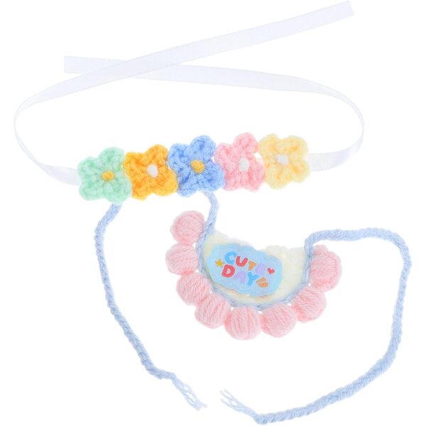 Set Tricotato Bavaglino e Bandeau Floreale per Bambole e Orsetti Peluche