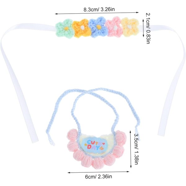 Set Tricotato Bavaglino e Bandeau Floreale per Bambole e Orsetti Peluche