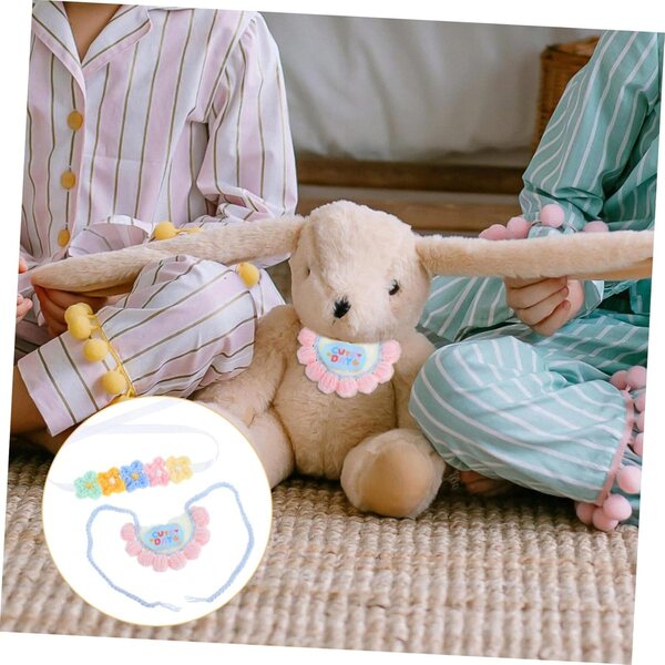 Set Tricotato Bavaglino e Bandeau Floreale per Bambole e Orsetti Peluche