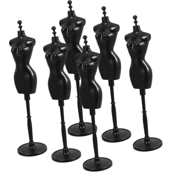 Set 6 Supporti per Abiti di Bambole con Base Nera Stabile in ABS, Mini Manichini