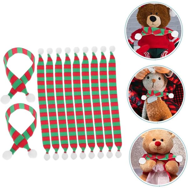 Mini sciarpe natalizie a strisce rosse e verdi in set da 20 per bambole e decorazioni festive