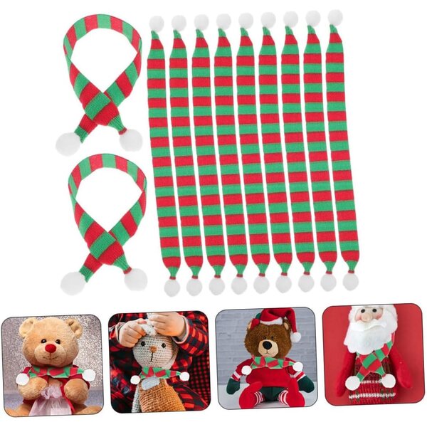 Mini sciarpe natalizie a strisce rosse e verdi in set da 20 per bambole e decorazioni festive