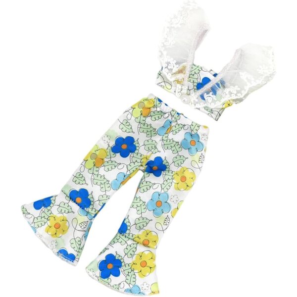 Komplettes Outfit für 37-cm-Puppen mit Overall und Hose aus farbigem Stoff