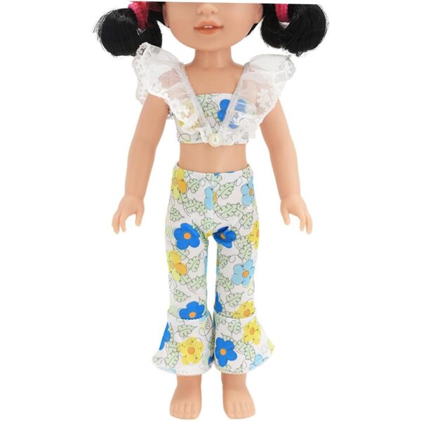 Komplettes Outfit für 37-cm-Puppen mit Overall und Hose aus farbigem Stoff