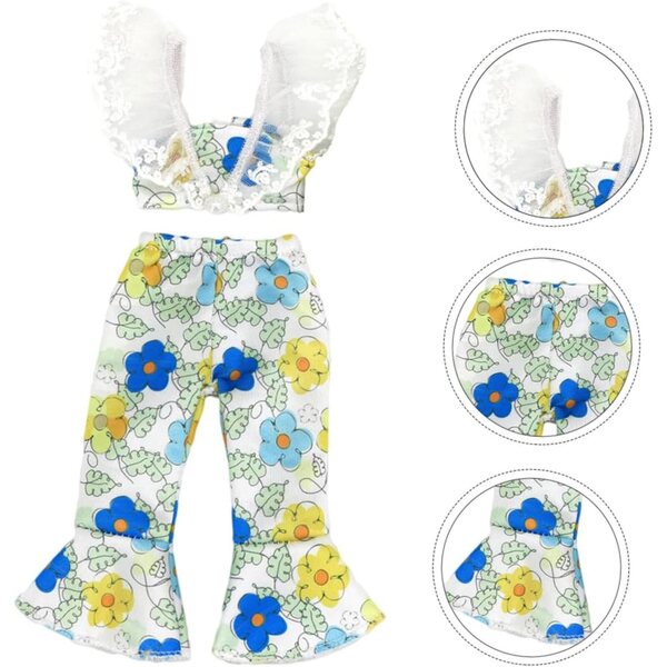 Komplettes Outfit für 37-cm-Puppen mit Overall und Hose aus farbigem Stoff