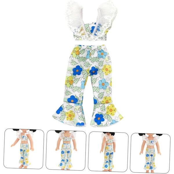 Komplettes Outfit für 37-cm-Puppen mit Overall und Hose aus farbigem Stoff